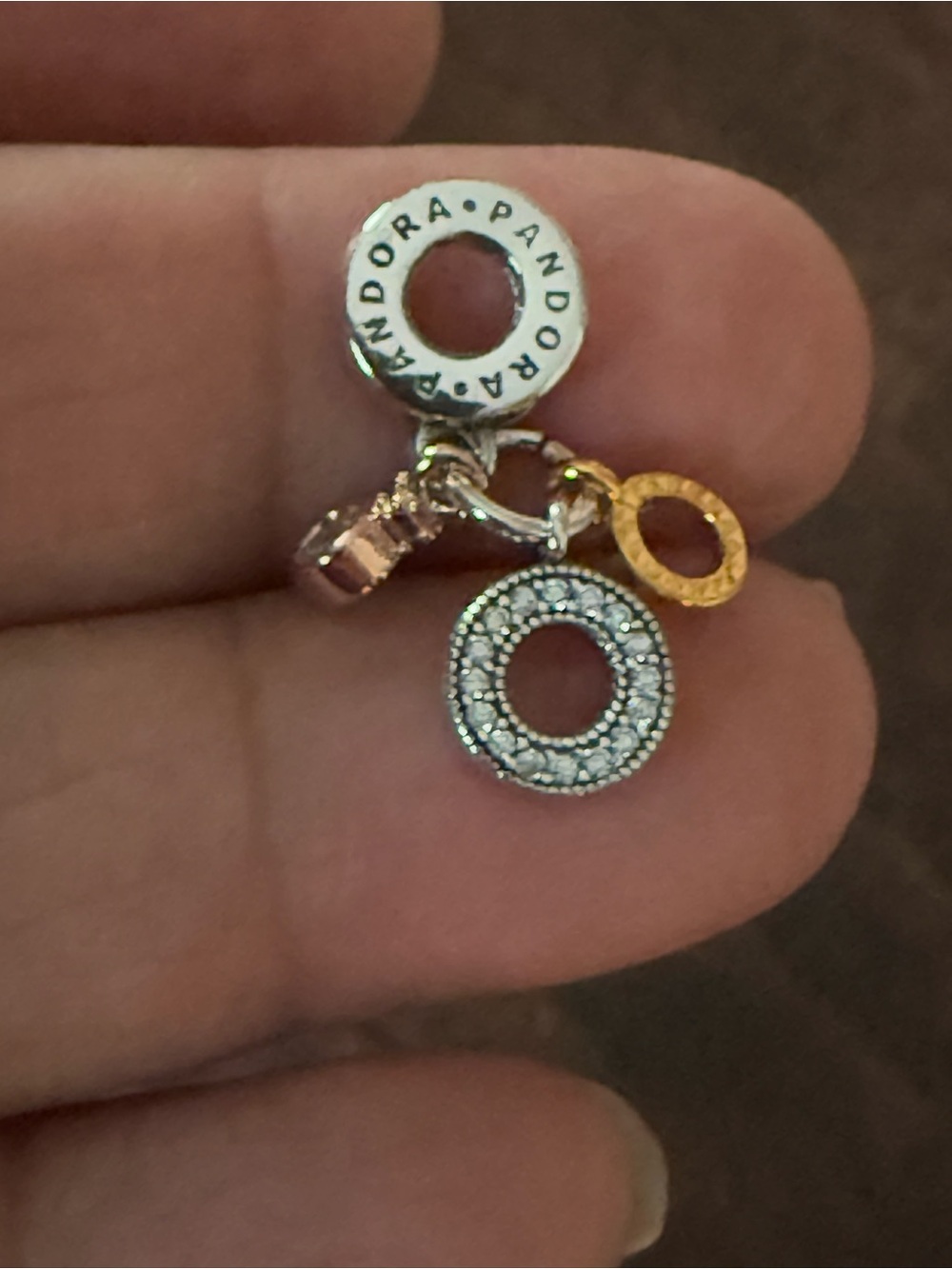 Pandora Silver & Gold Pave Circle Dangle Charm - Silver, Rose, Gold